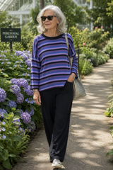 Striped Isabella Sweater- Blue Flower